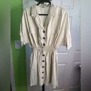 Chic Button-Down Cream Dress, size Large, NWT